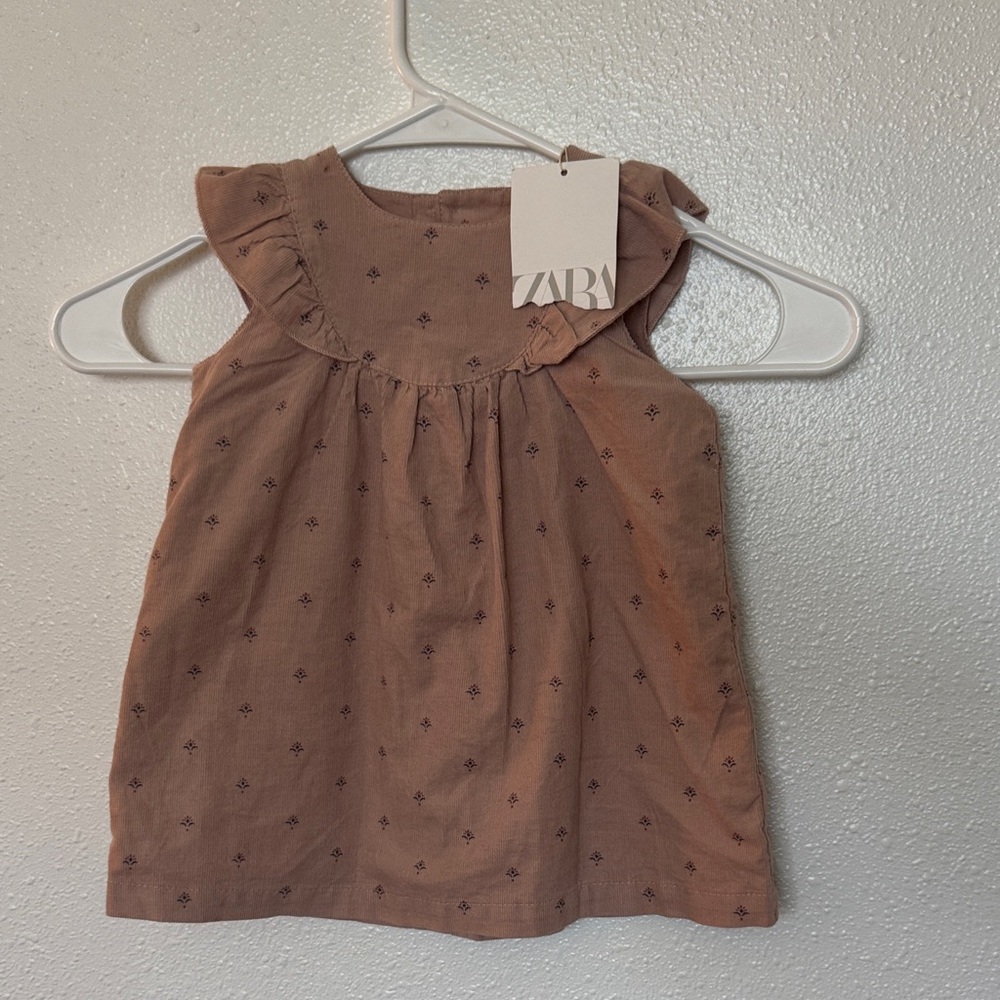 Zara Mauve Corduroy Baby Dress with Subtle Floral Dots